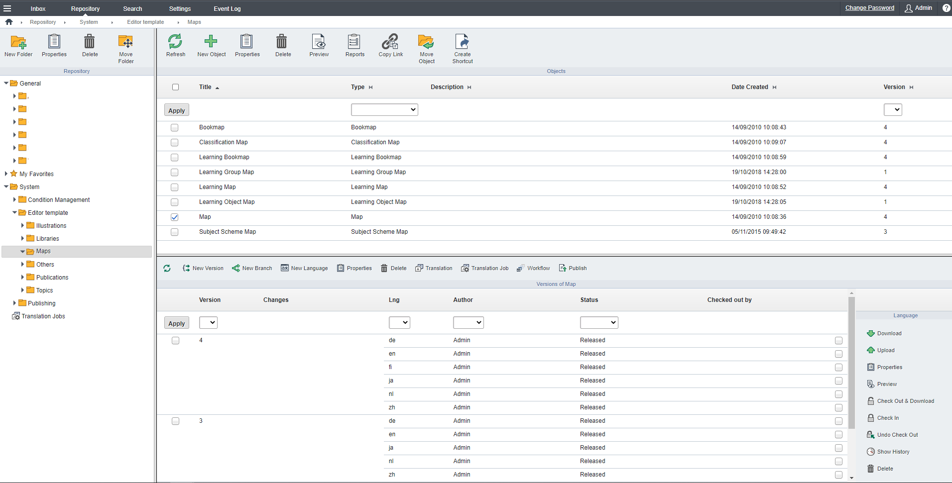 map templates in Repository