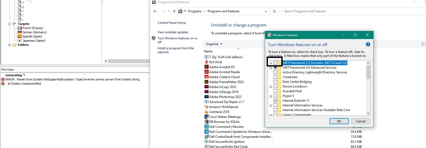 When generating target file in Passolo "ERRORSystem.NotSupported