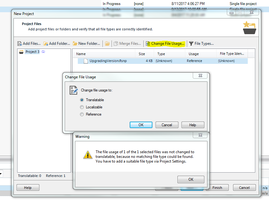 Change File Usage Error Message