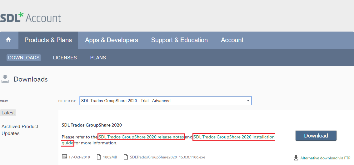 SDL Account Downloads